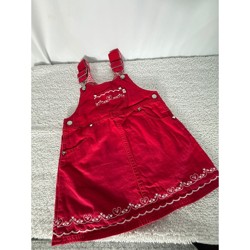 VTG Sprockets Red Heart Embroidered Jumper Dress Pinafore Girls 3T